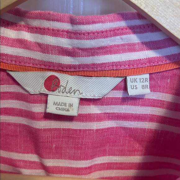 Boden Linen Striped Pink White Button‎ Down Shirt - Picture 3 of 6